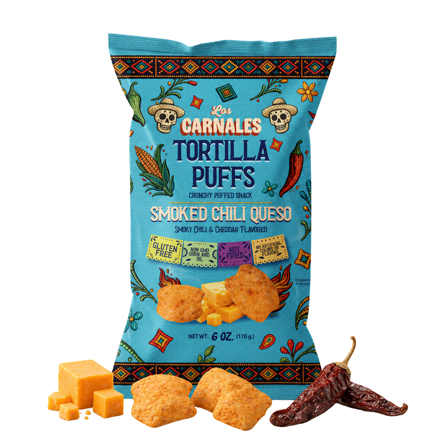 Smoked Chili Queso Tortilla Puffs - Los Carnales Foods