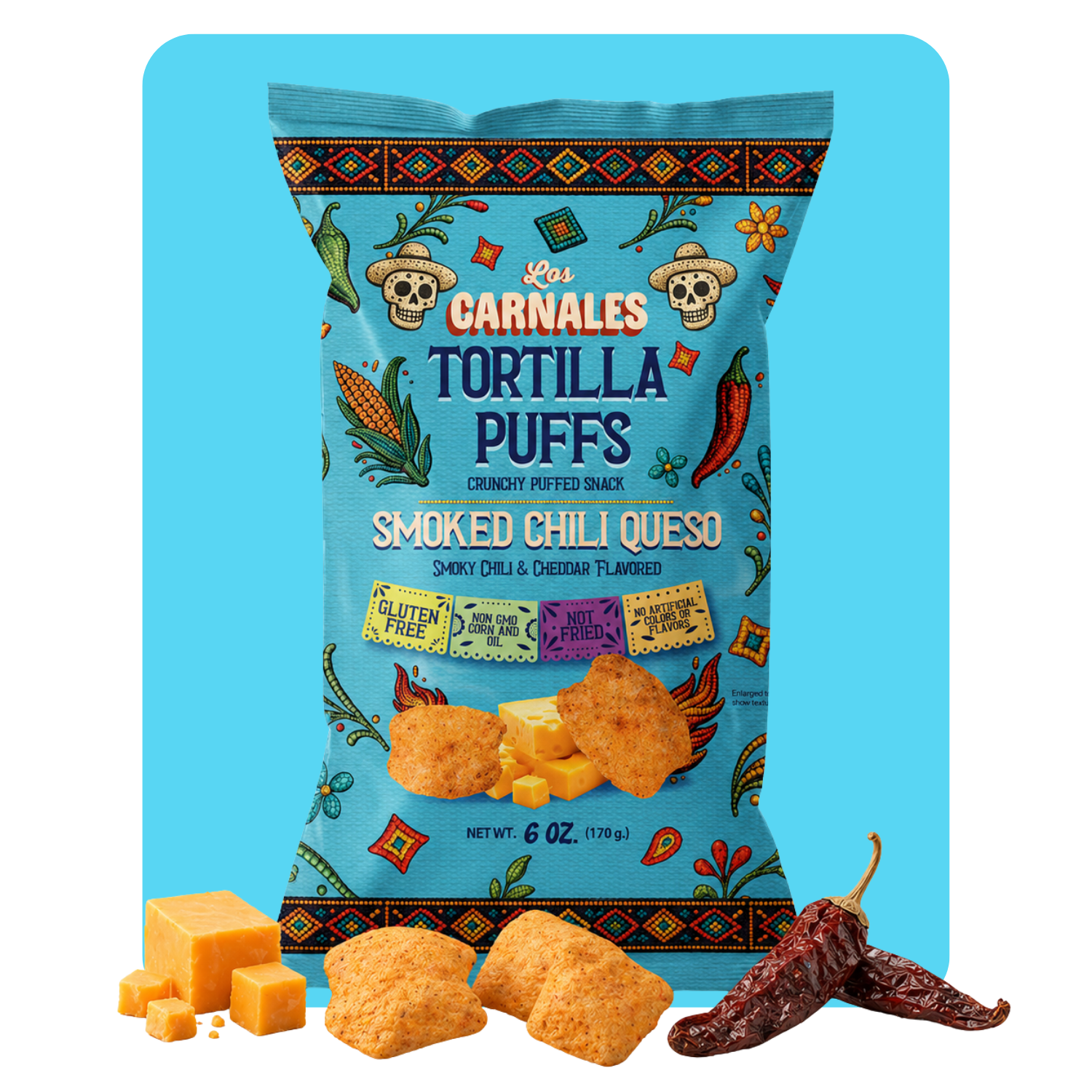 Smoked Chili Queso Tortilla Puffs - Los Carnales Foods