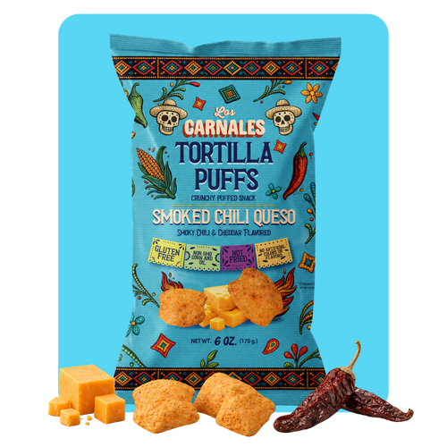 Smoked Chili Queso Tortilla Puffs - Los Carnales Foods
